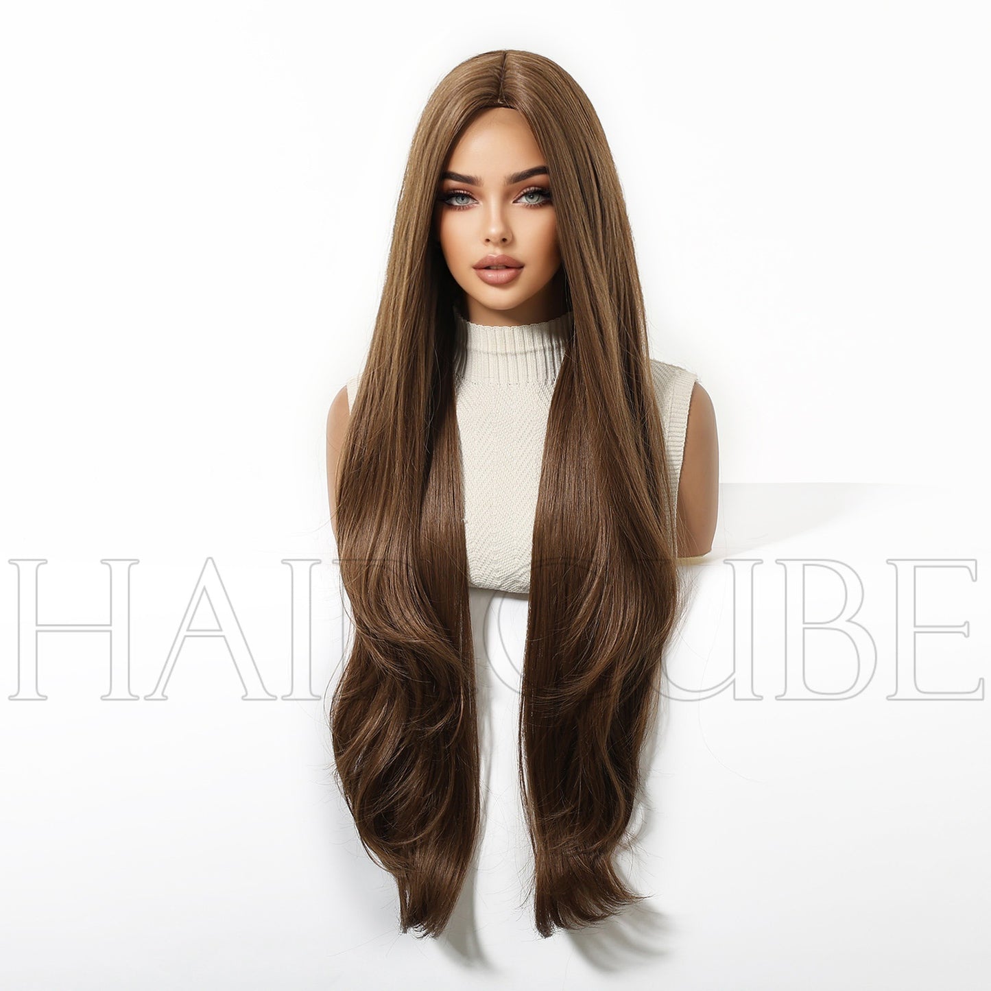 Gray White Gold Color Brown Head Long Straight Wig