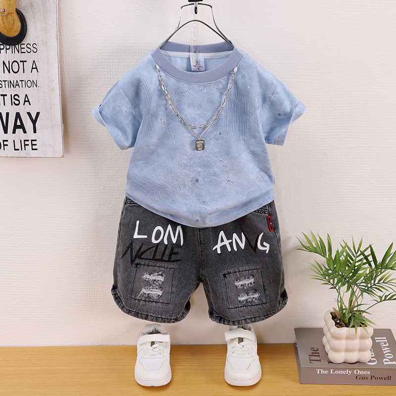 Boys Summer Casual Short-sleeved Shorts Two-piece Set Fashionable Children's Suit