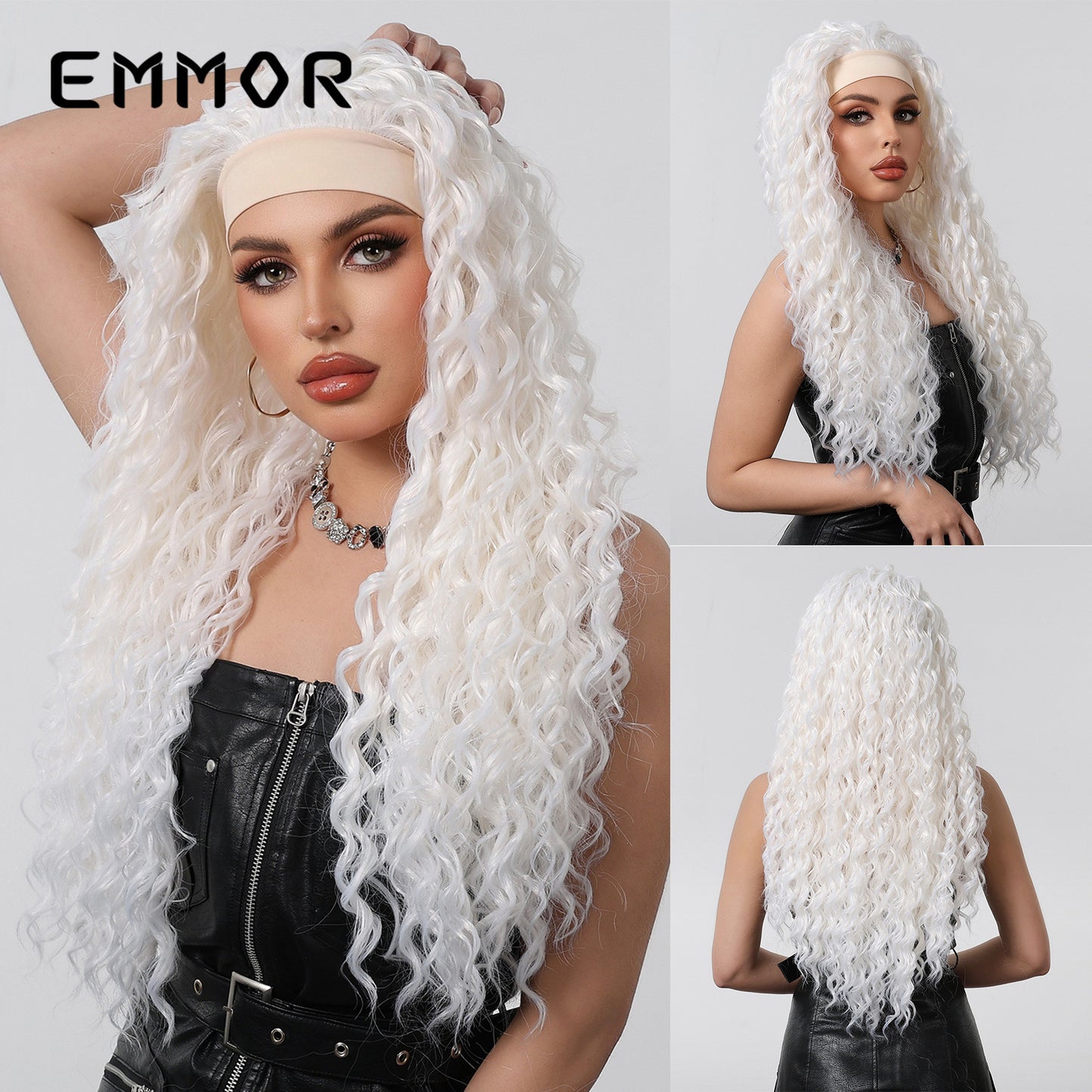 Band Latin American Curly Fashion Fluffy White Wig Long Curls