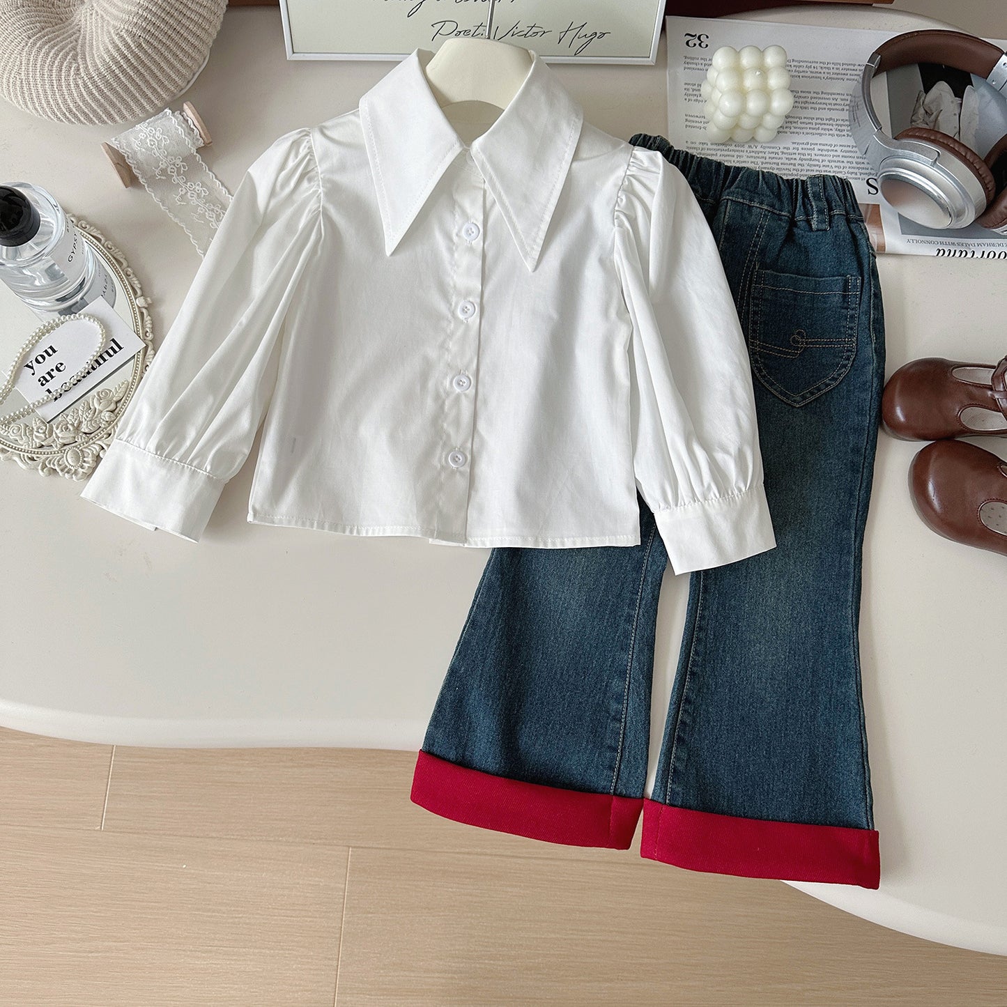 Autumn Korean Style Wool Vest Shirt Children's Suit
