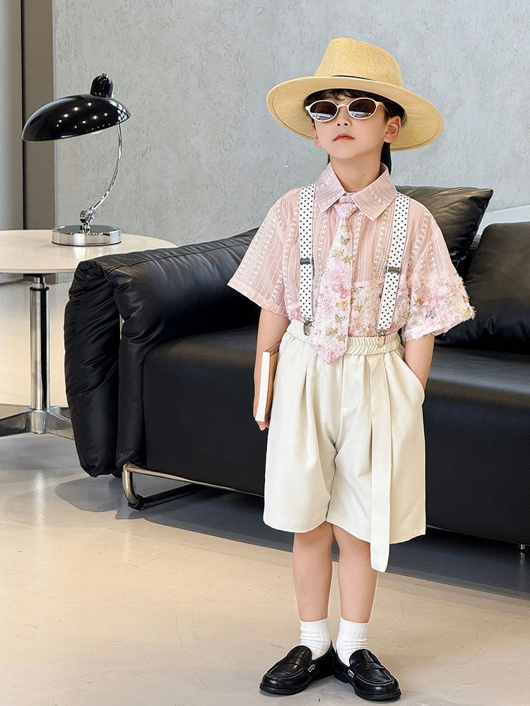 Summer Fashion Casual Printing Suspender Shorts Suit Performance Kindergarten Children's Shirt