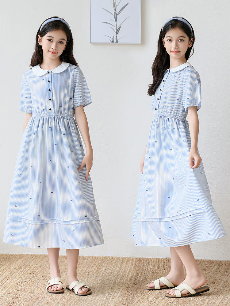 Doll Collar Preppy Style Striped Skirt Children's Dress