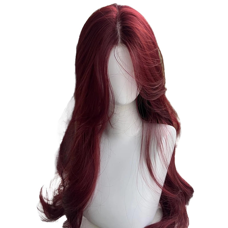 Red Front Lace Big Wave Female Small Medium-sized Long Straight Wig