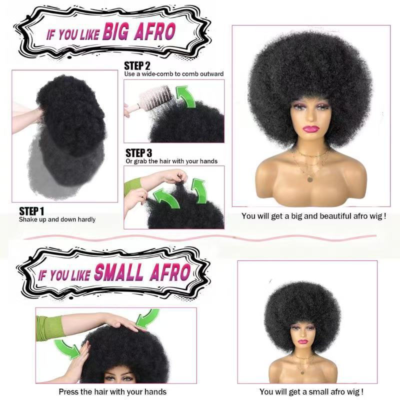 Afro Black African Wigs With Small Head Cover Fluffy Wig Short Curly Hair