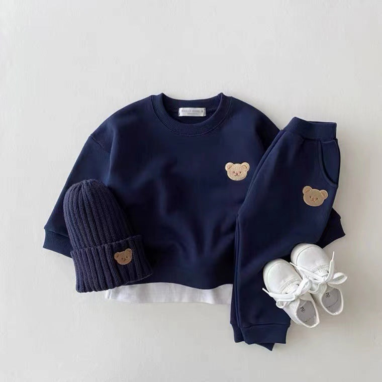 Children's Clothing Fashion Bear Round Neck Sweater Sports Pants Cute Casual Children's Suit
