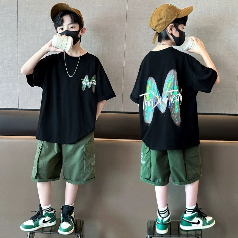 Children's Boys Summer Short Sleeve Teens Two-piece Trendy Children's Suit