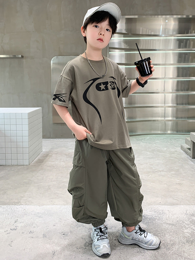 Children's Boys Summer Short-sleeved Trousers Two-piece Older Western Style Children's Suit