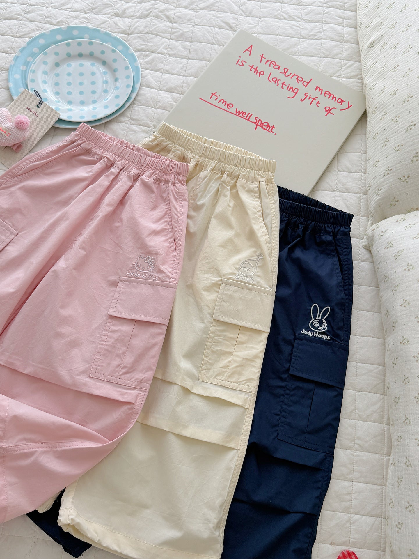 Children's Summer Overalls Light-sensitive Embroidered Large Pocket Washed Children's Pants
