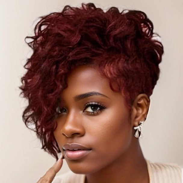 Women's Small Fiber Simulation Wine Red Wig Short Curly Hair