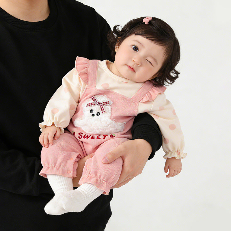 Two-piece Romper Polka Dot Plush Puppy Jumpsuit, Climbing Suit
