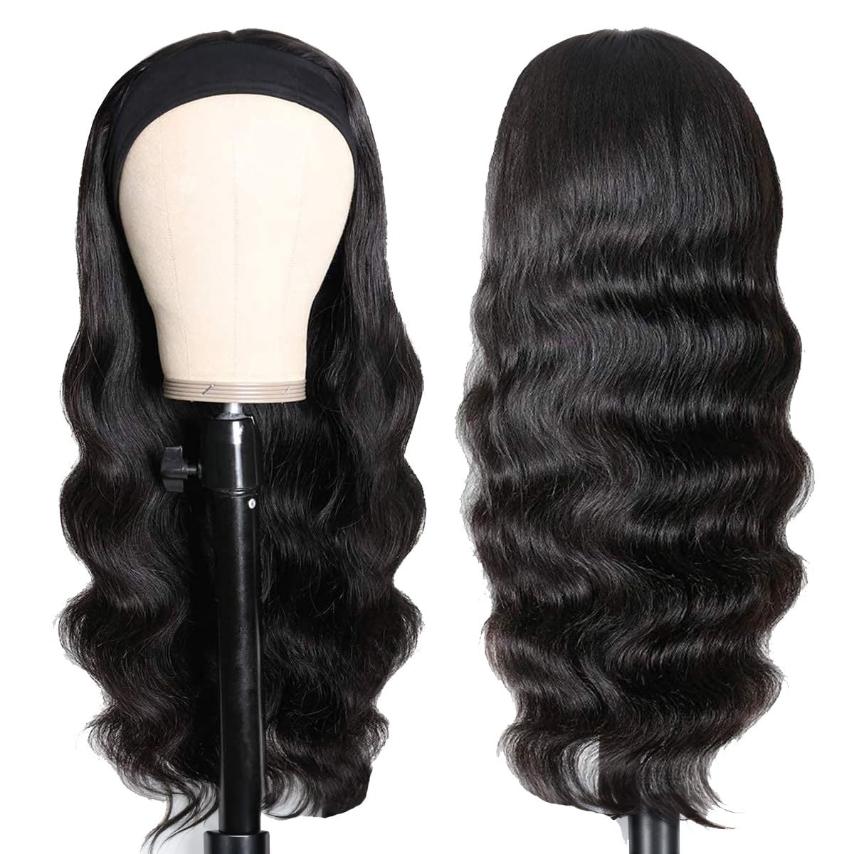 Women's Black Hair Band Curly Big Wave Synthetic Wig Long Curls
