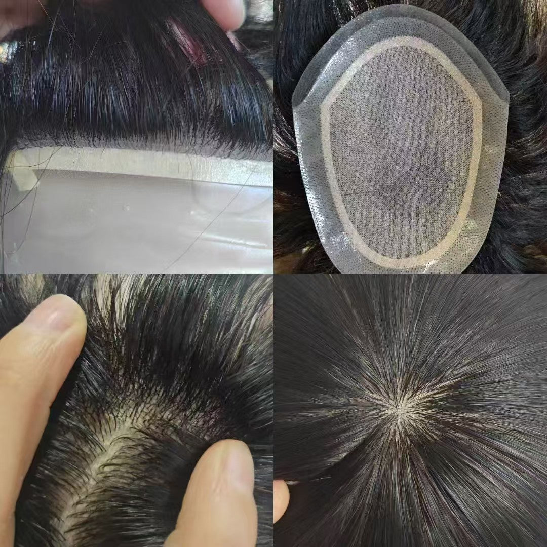 Men's Supplementing Piece Delivery Needle Full Human Hand-woven Head Additional Volume Men's Wig