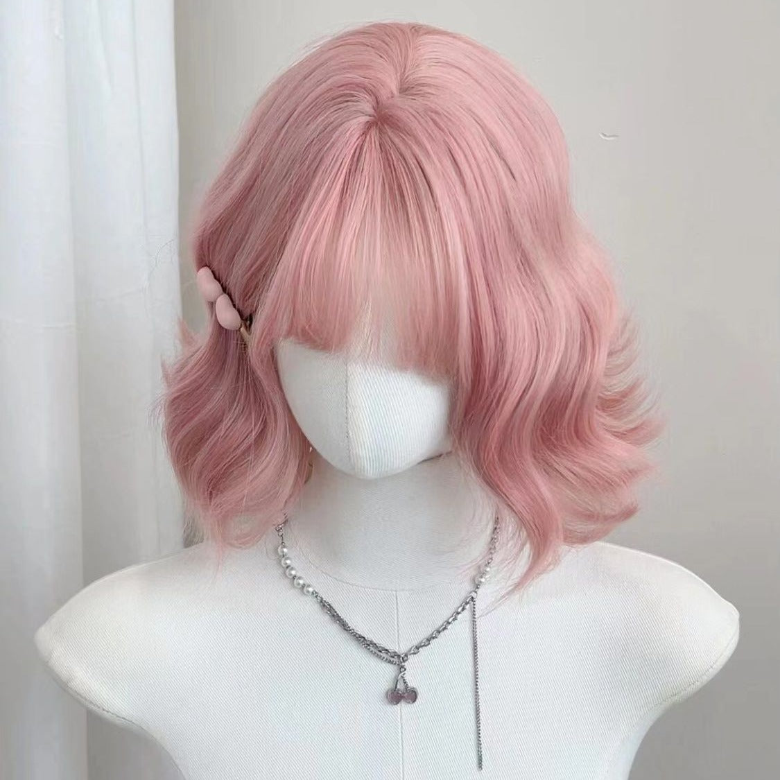 Female Small Curls Daily Pink Artificial Cute Wig Short Curly Hair