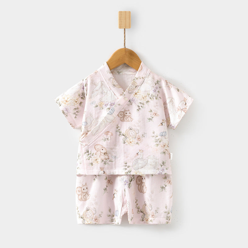 Sets Short Sleeve Shorts Bamboo Fiber Top Pants Summer Air Children's Suit