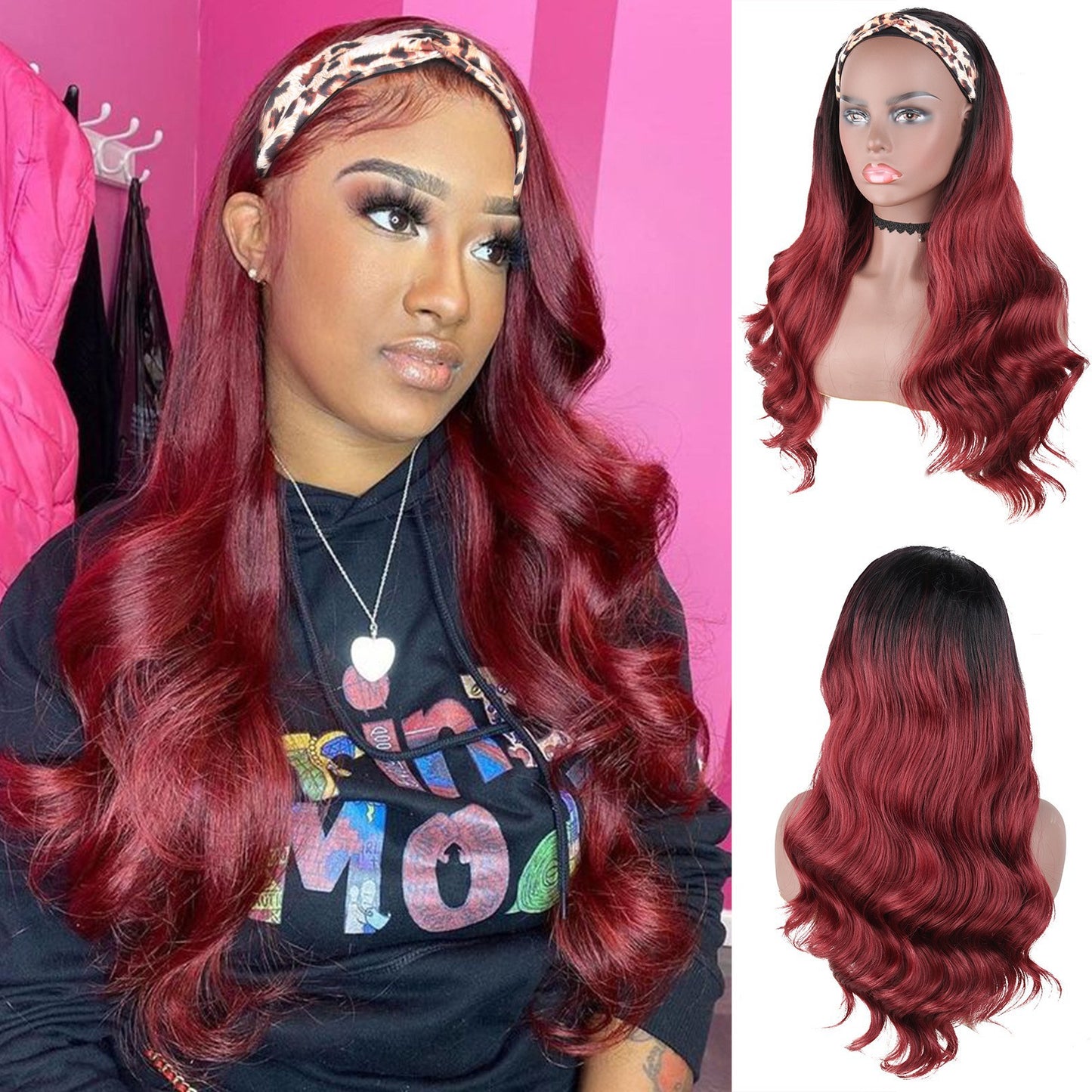Women's Long Ice Ribbon Headgear Fiber Wig Short Curly Hair