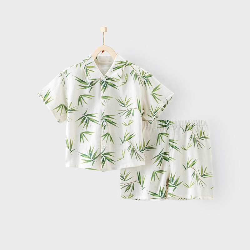 Gauze Bamboo Dew Condensate Color Short Children's Suit