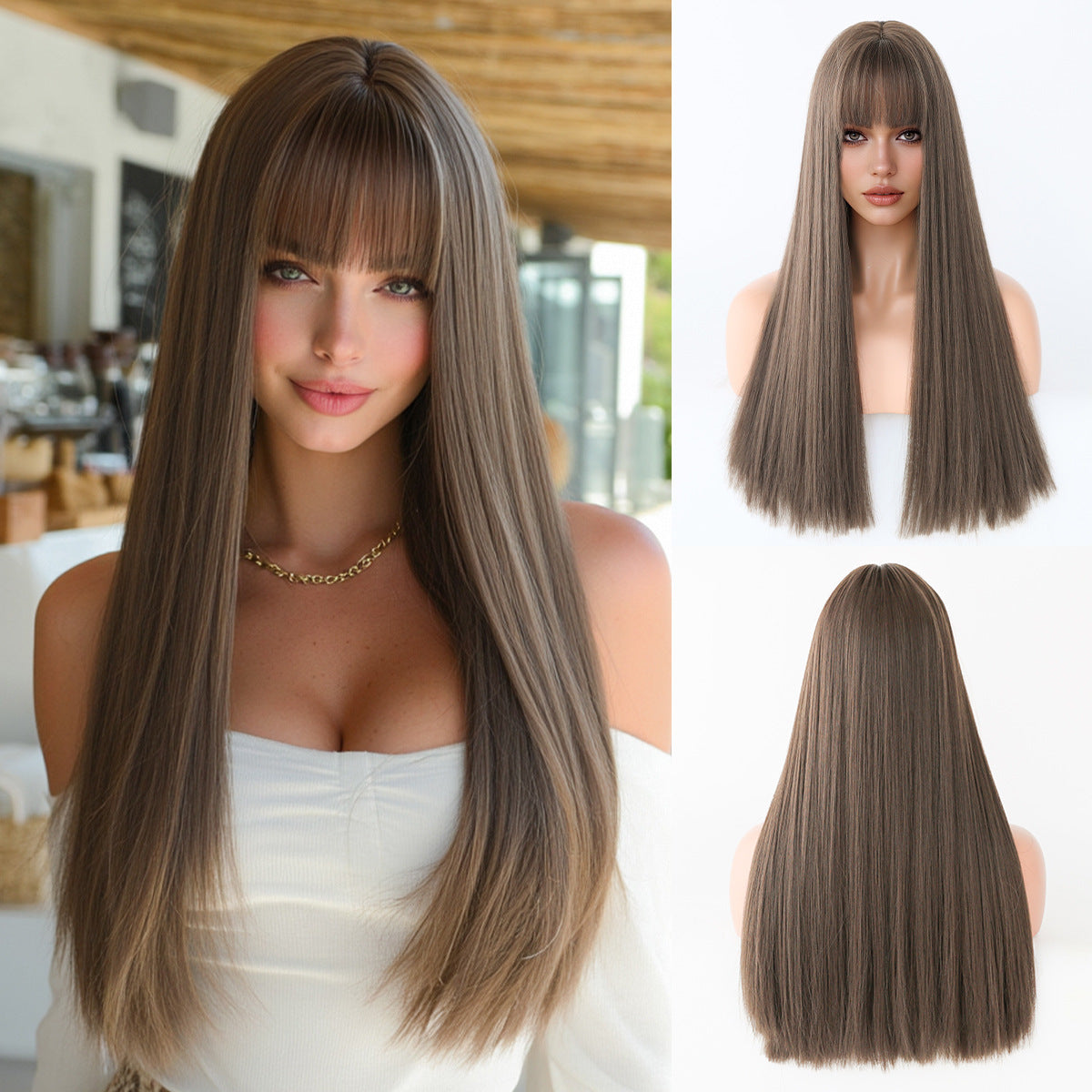 Hair Female Simulation Full Top Bangs High Long Straight Wig
