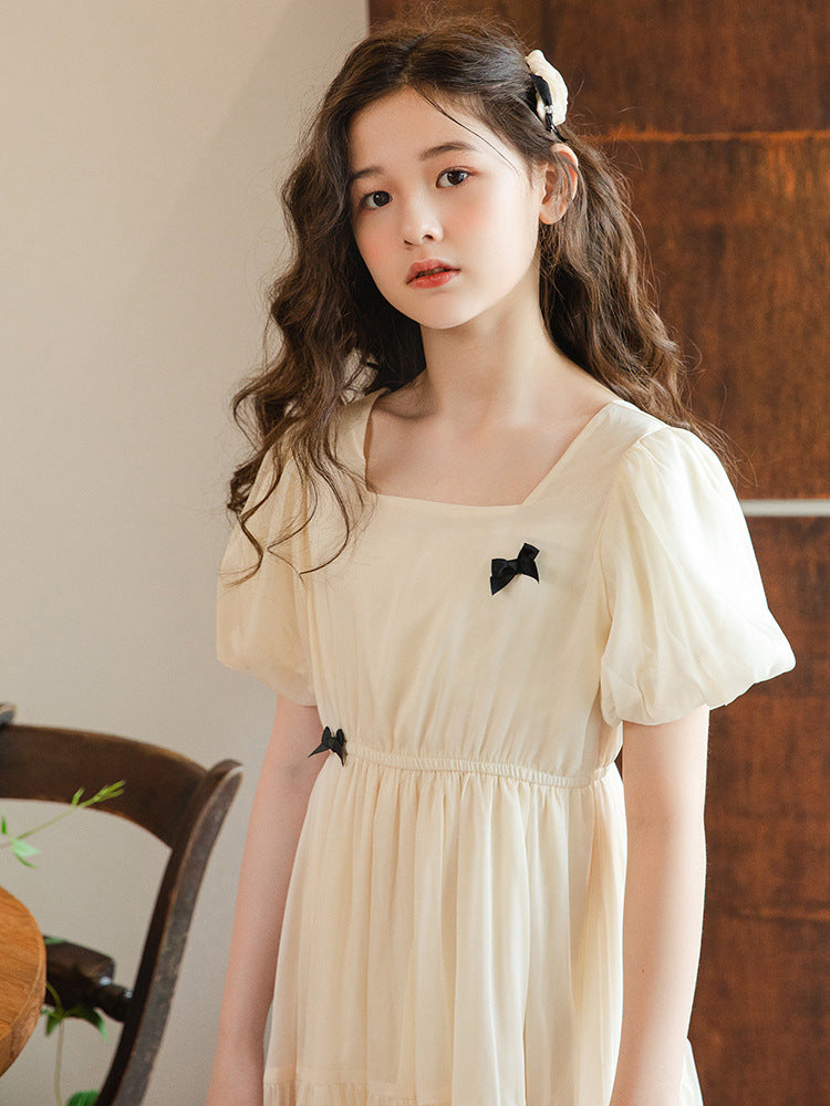Chiffon Summer Short Sleeve Puff Korean Children's Dress