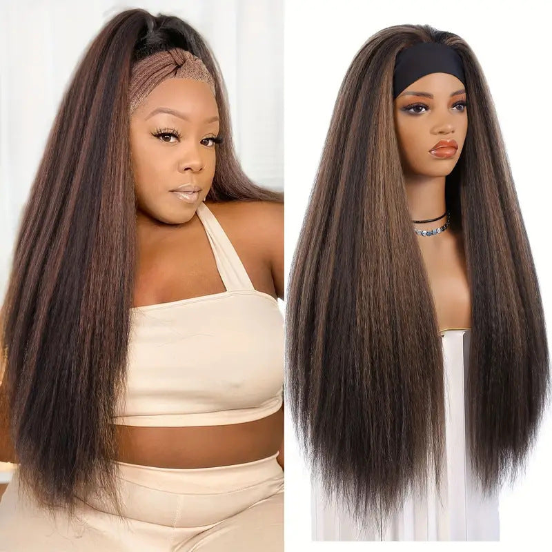Black Ice Ribbon Fluffy Middle Part Synthetic Long Straight Wig