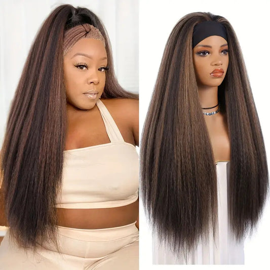 Black Ice Ribbon Fluffy Middle Part Synthetic Long Straight Wig