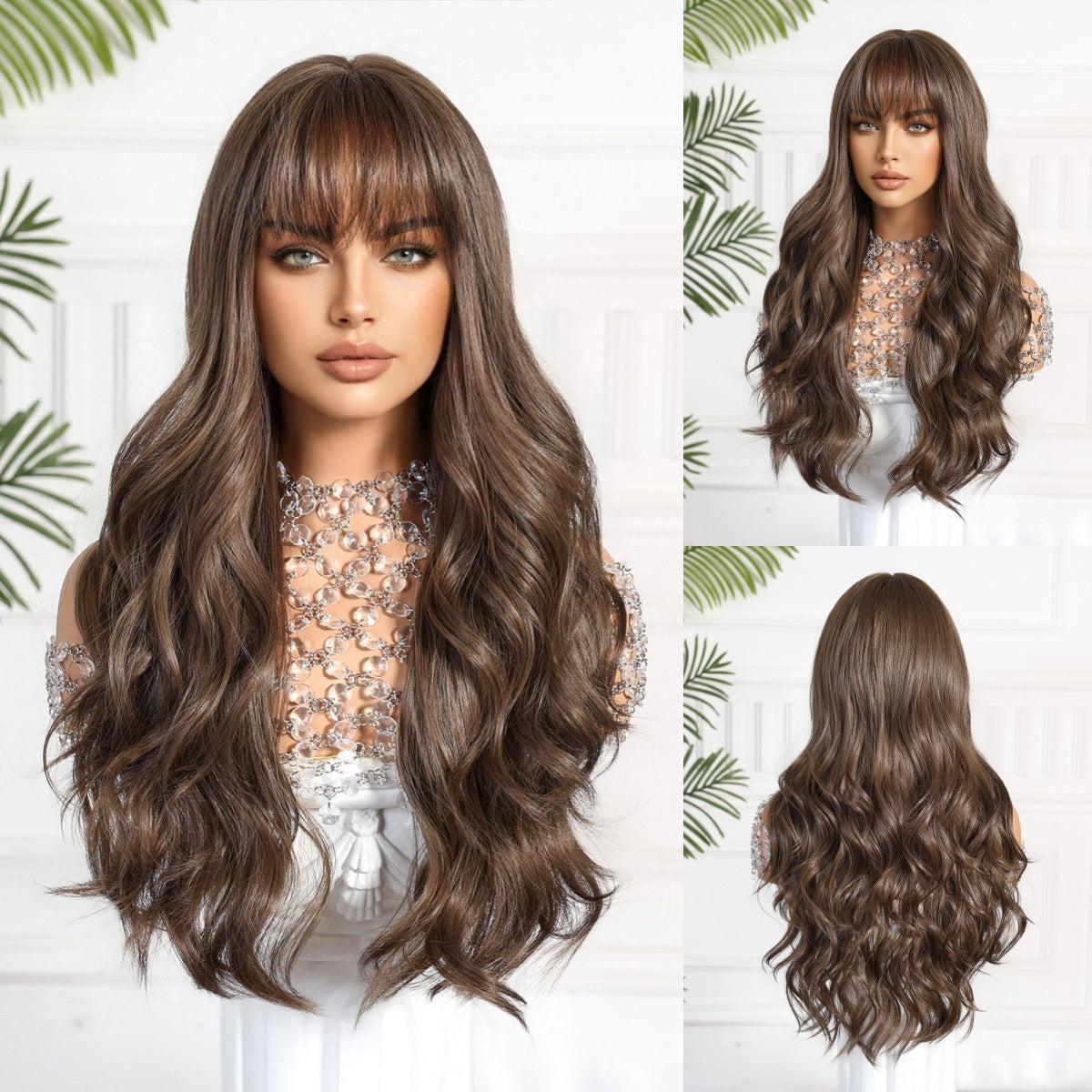 Hair Type Black Brown Curly Mechanism Bangs Head Wig Long Curls