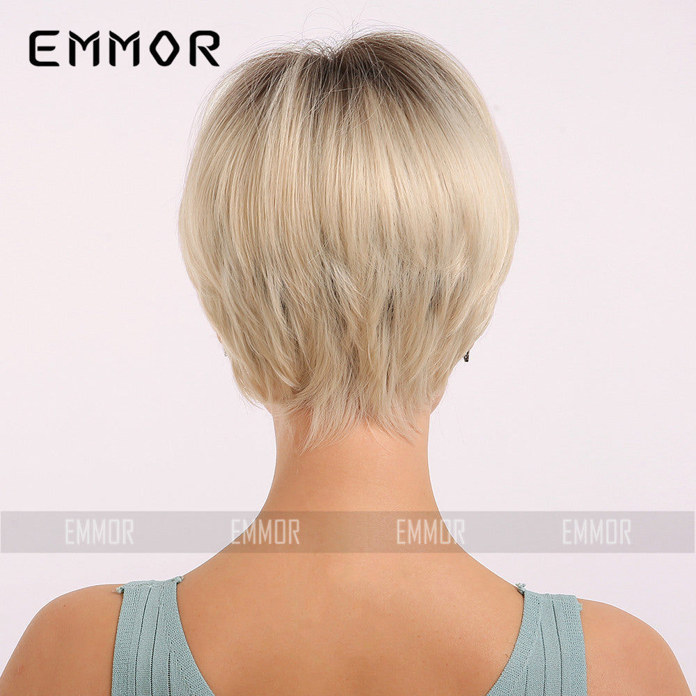 Women's Black Gradient Golden Chemical Fiber Wig Short Straight Hair