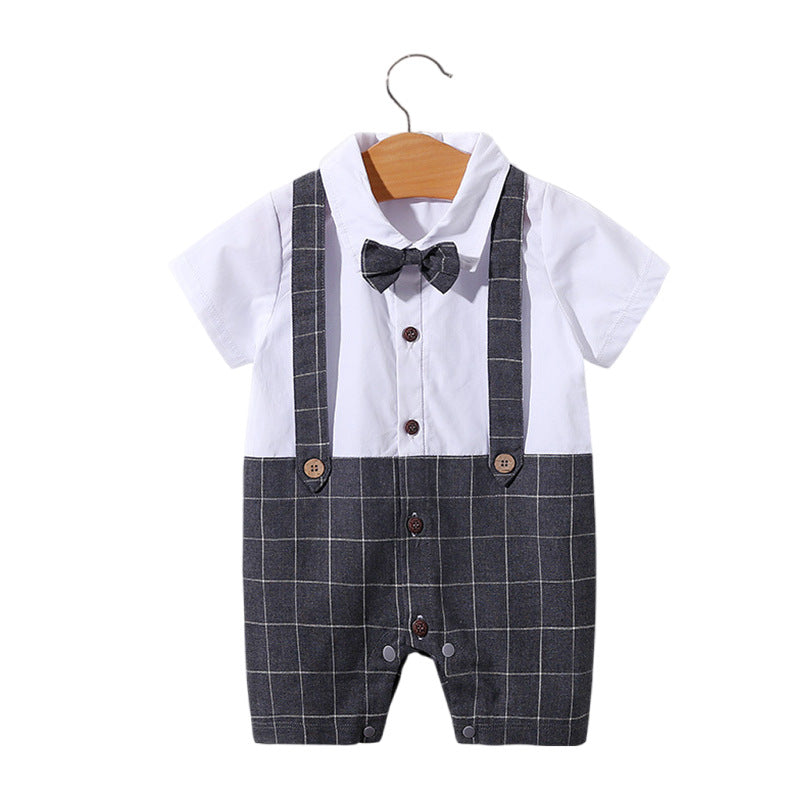 Children's Class Clothes Born One Year Old Gentleman Short Sleeve Rompers Jumpsuit, Climbing Suit