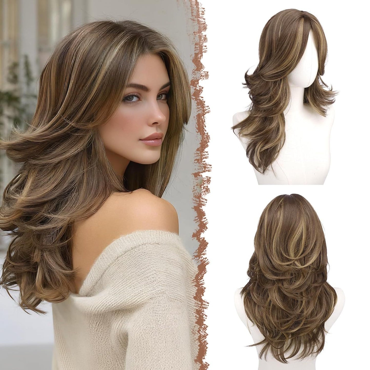 Women's Brown Mixed Color Curly Hair Fashion Wig Long Curls