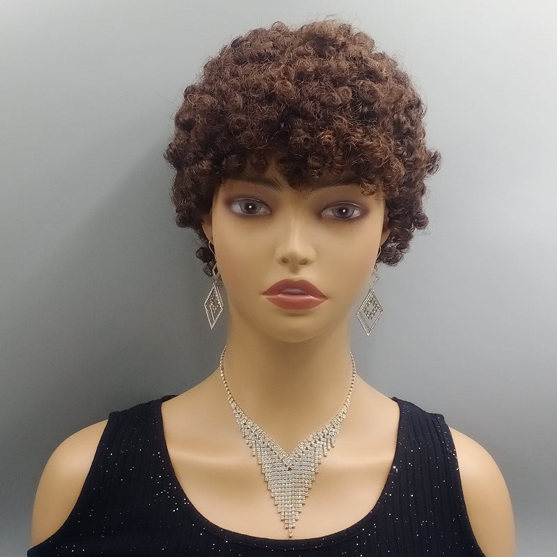Human Mechanism Head Cover African Small Wig Short Curly Hair