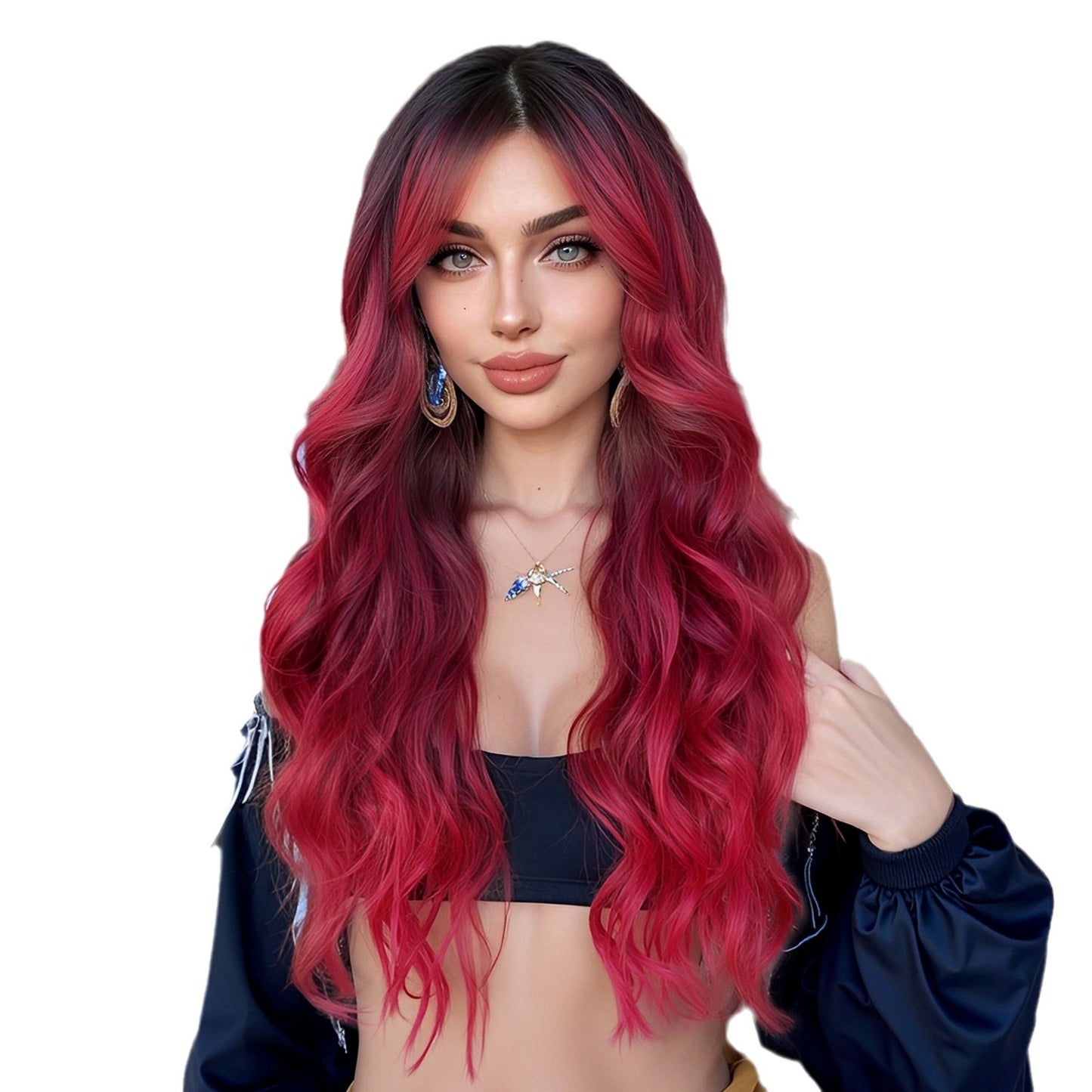 Red Gradient Bangs Big Wave Curly Wig Long Curls