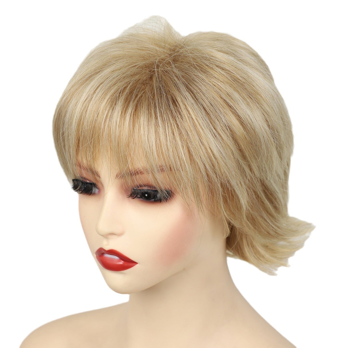 Women's Fashion Straight Golden Mixed Color Chemical Wig Short Curly Hair
