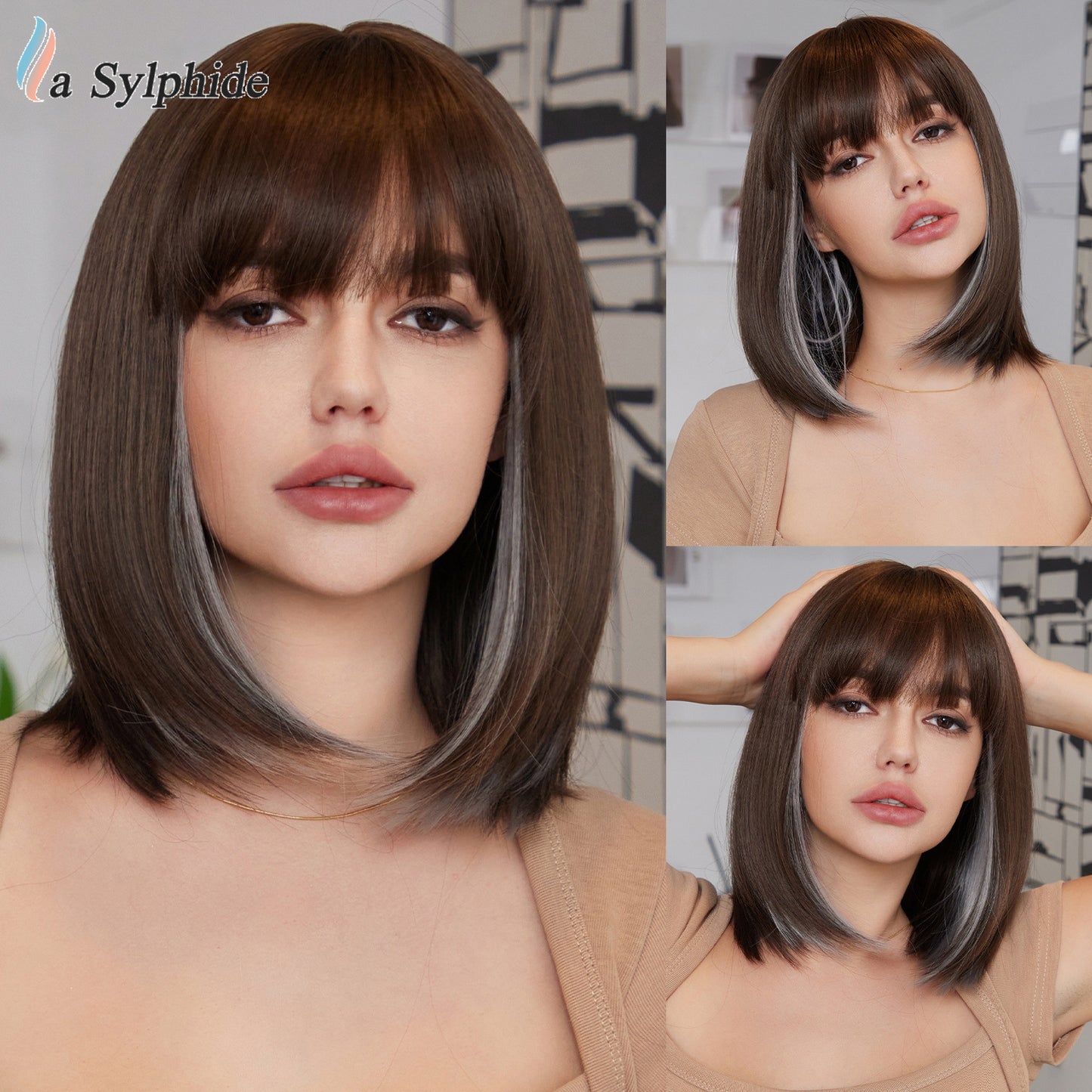 Face Natural Simulation Human Hanging Ear Dyed Wig Short Straight Hair