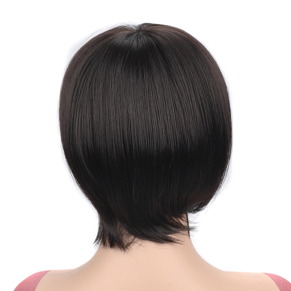 Women's Sheath Black Dyed Color Head Cover Chemical Wig Short Straight Hair