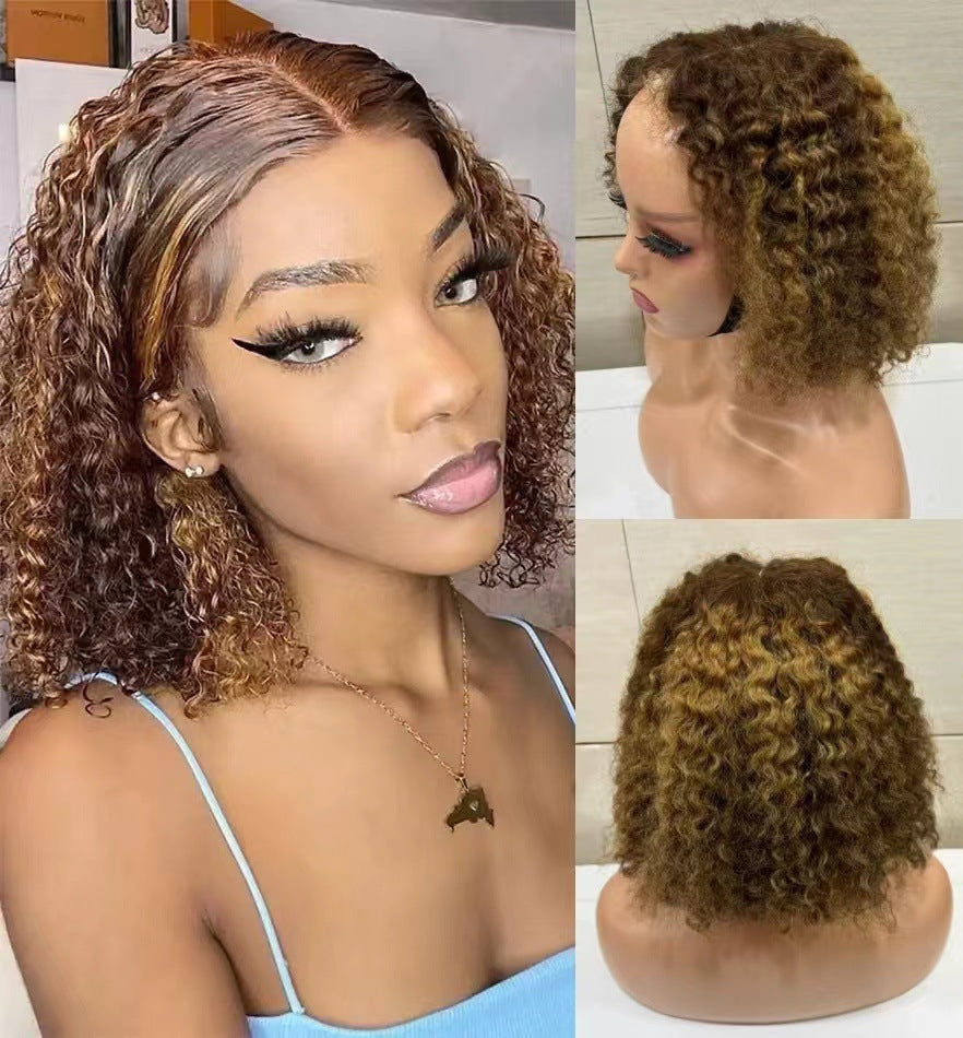 Closure Deep Curly Bob Density Indian Real Hair Wig