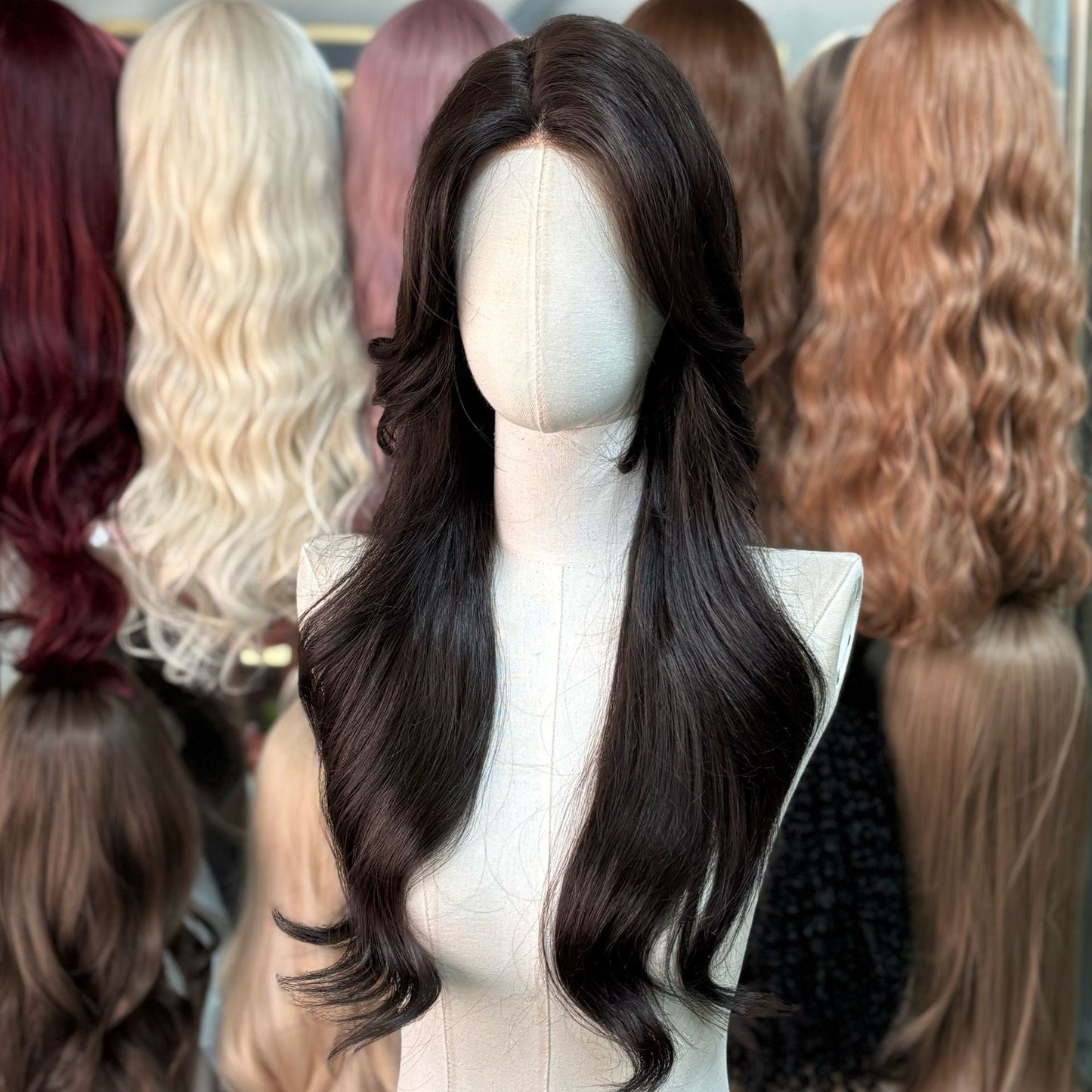 Women's Curly Hair Bangs Head Cover Invisible Needle Leather Imported Wig Long Curls