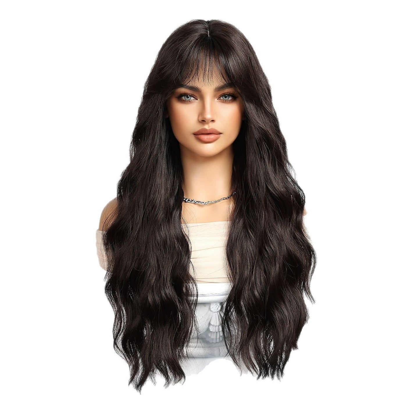 Air Bangs Natural Black Water Corrugated Wig Long Curls