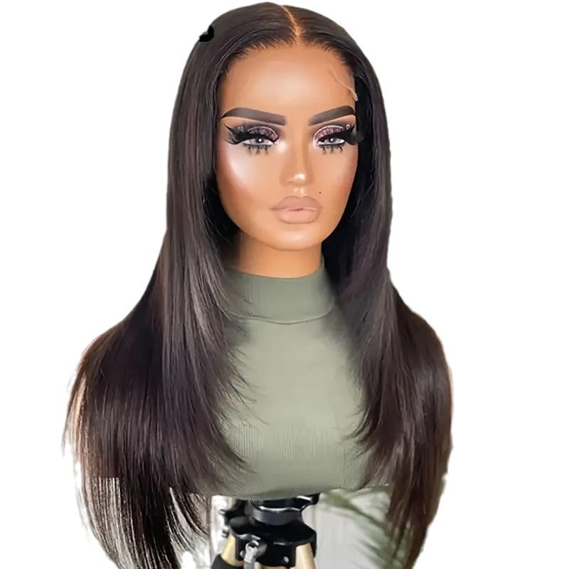 Women's Front Lace Mid-length Hair Fluffy Natural Long Straight Wig