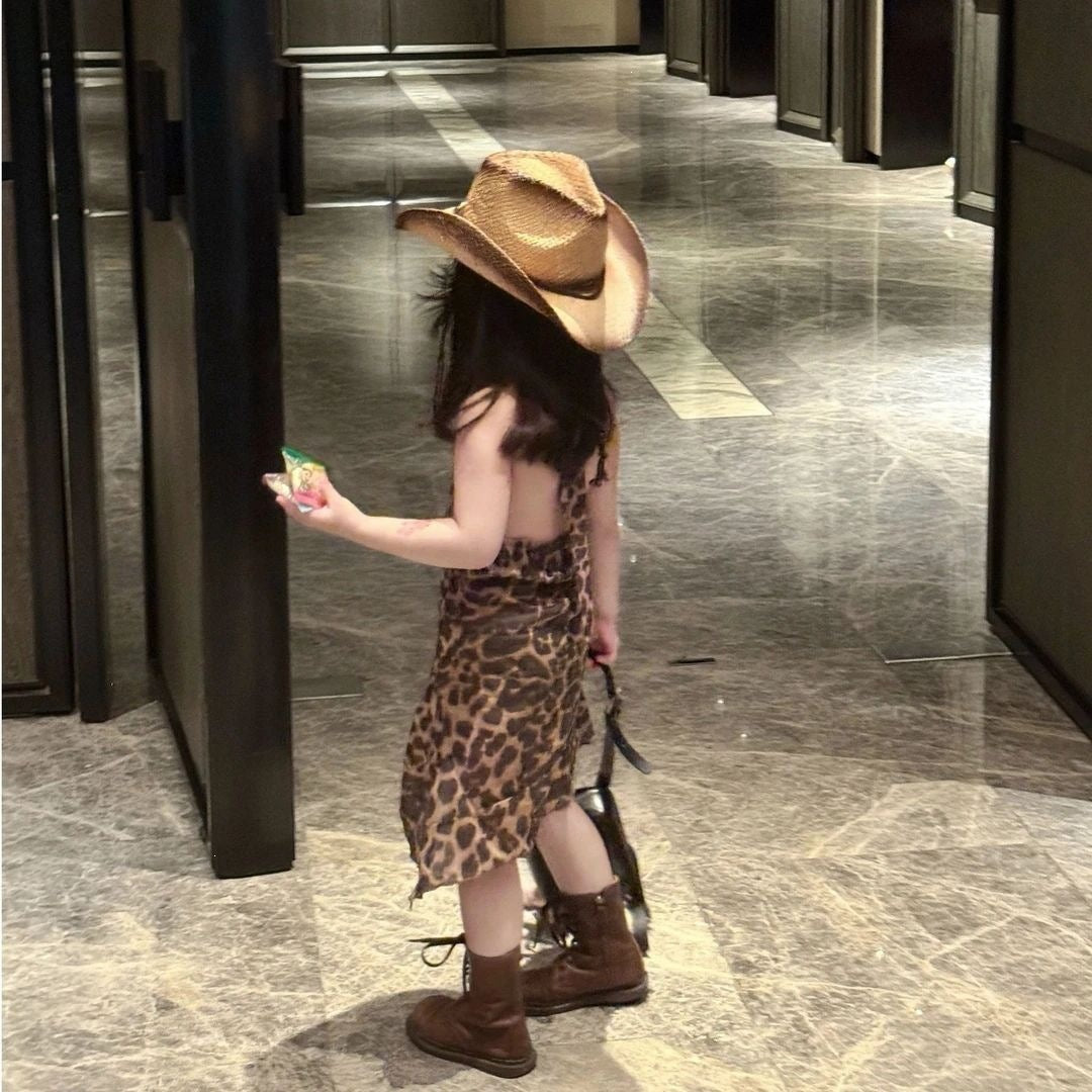 Children's Summer Fashionable Vest Halter Leopard Print Skirt Children's Dress