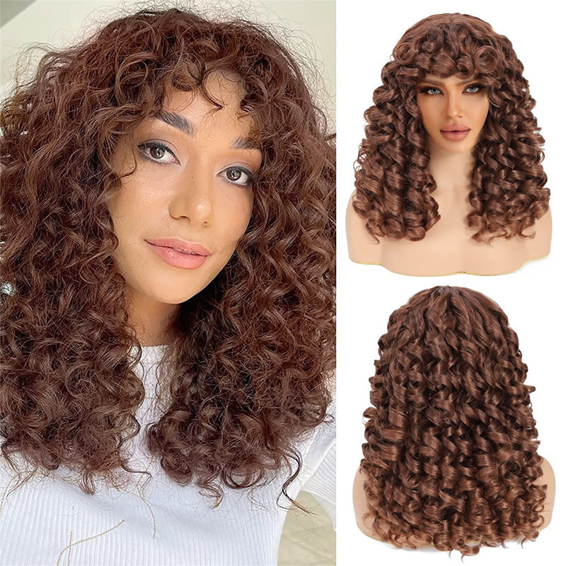 Women's Small Roll Chemical Fiber Rose Net African Head Wig Short Curly Hair