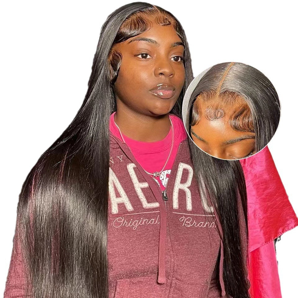 Graceful Durable Front Lace Head Cover Long Straight Wig