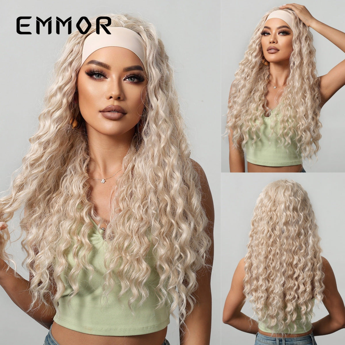 Band Latin American Curly Fashion Fluffy White Wig Long Curls