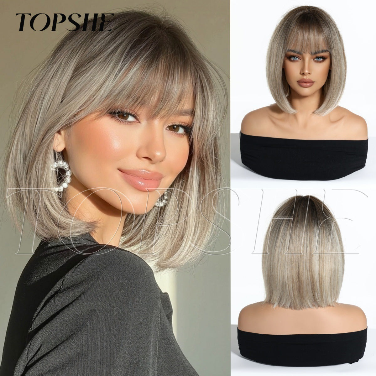 Female Clavicle Gradient Gold Simulation Scalp Wig Short Straight Hair