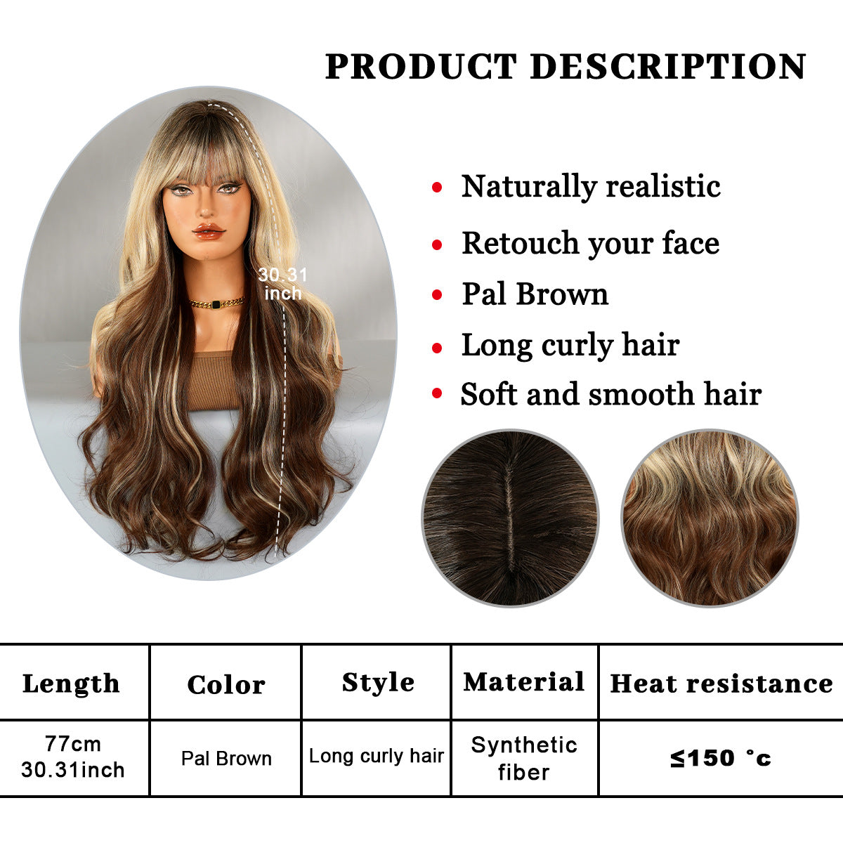 Gradient Color Wave Super Curly Hair Straight Bangs Fluffy Chemical Wig Long Curls