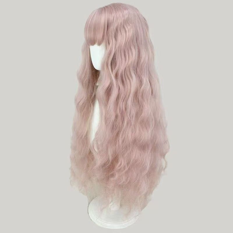 Pink Corn Curler Long Curly Hair Simulation Cos Wig