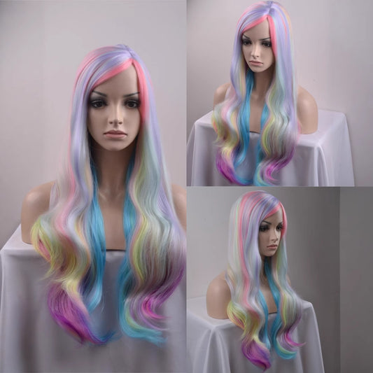 Curly Hair Fluffy Big Wave Temperament Face Repair Fiber Colorful Wig Long Curls