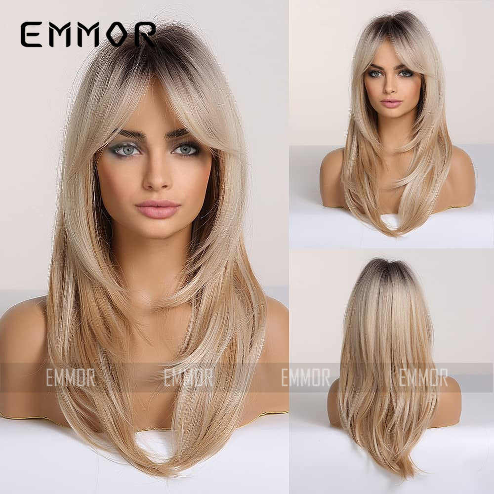 Women's Gradient Golden Hair Curling Fiber Chemical Wig Long Curls