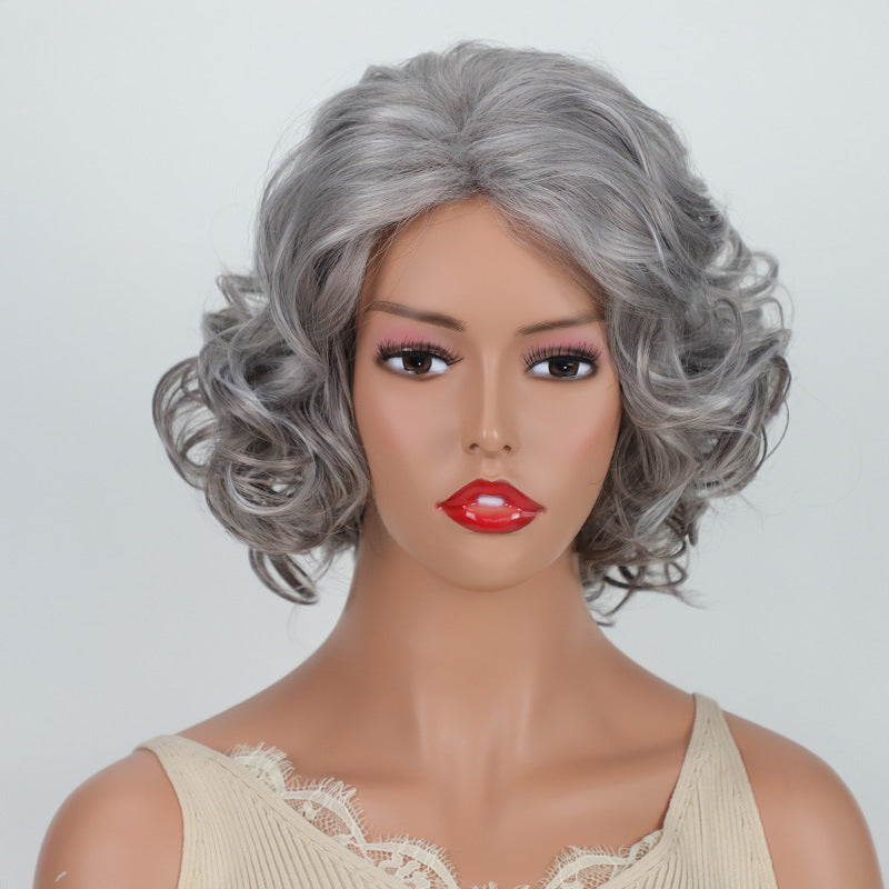 Female Full Head Gray Synthetic Wigs Wig Short Curly Hair