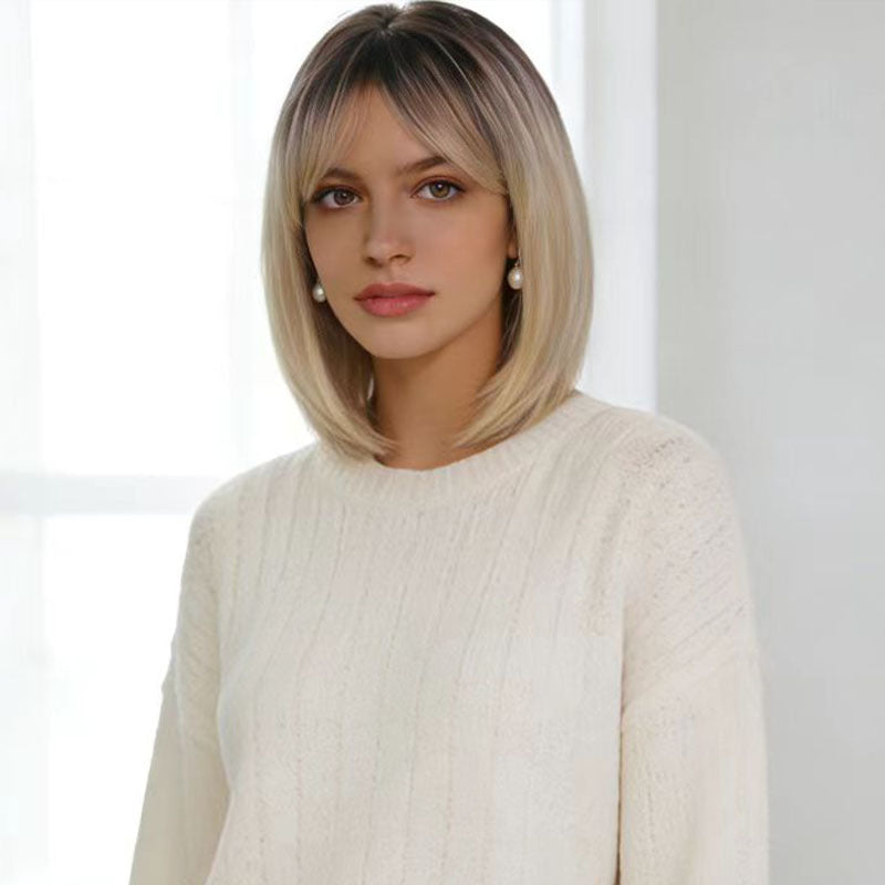 Women's With Bangs Natural Gradient Color Optional Wig Short Straight Hair