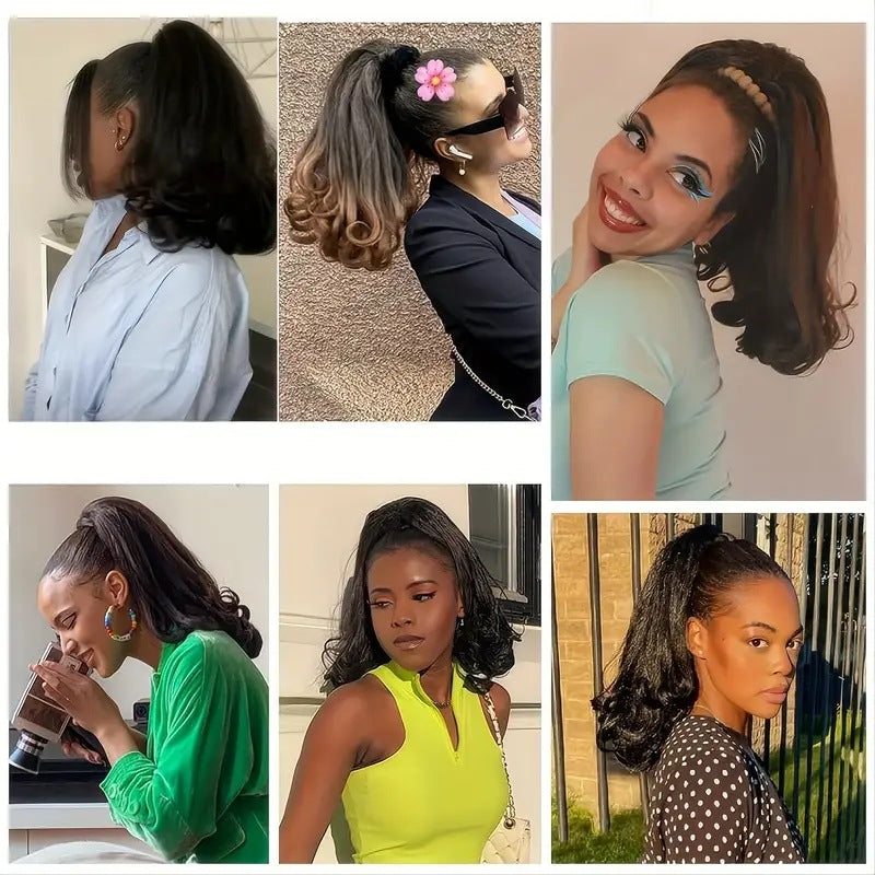 Short Hair Fluffy Curly Extension Horse Wig Ponytail