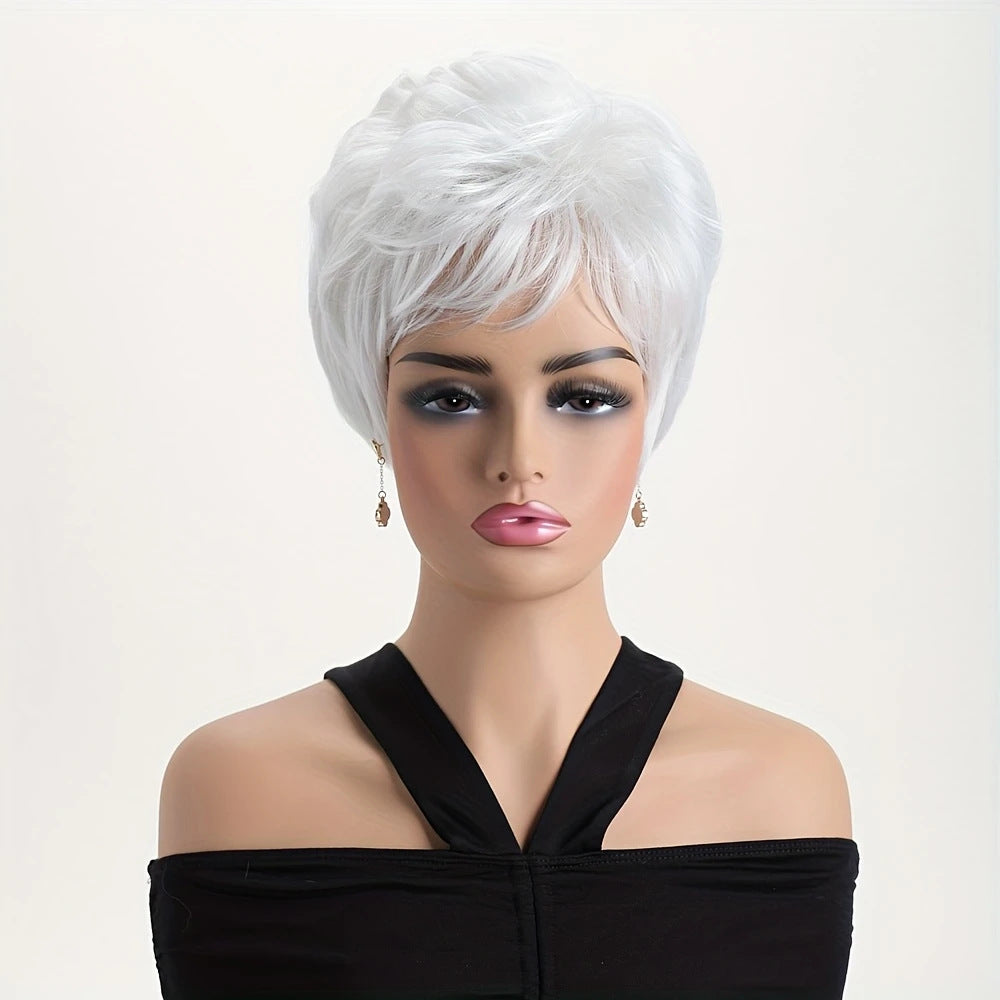 Women's White Split Fiber Synthetic Wigs Wig Short Straight Hair